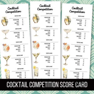 Concorso cocktail stampabile 4,25 x 11" Scheda punteggio per 5+ cocktail, Concorso cocktail, Scheda valutazione cocktail, Download digitale