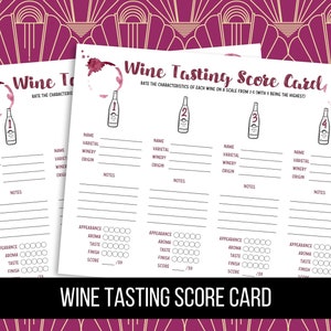 Printable Wine Tasting Score Card, Score Card for 4 wines, Wine Tasting Party, Wine Rating Sheet, Wine Tasting Mat, Digital Download
