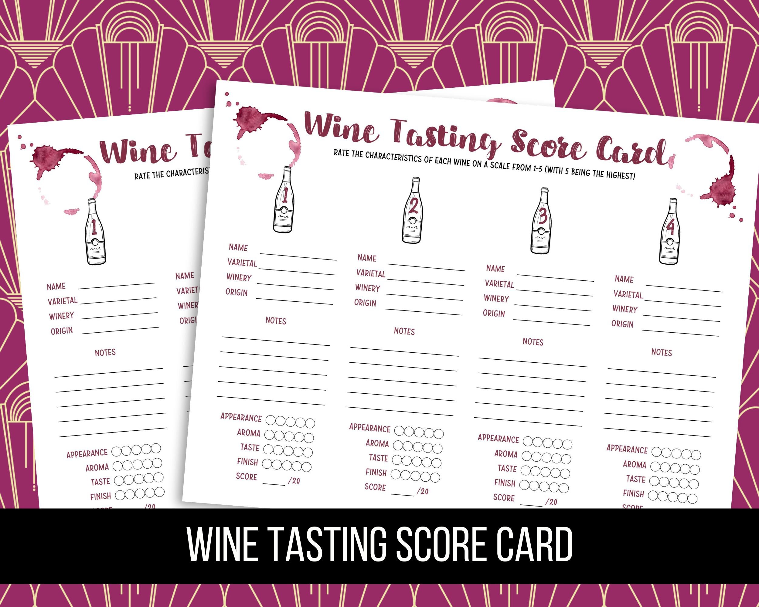 Printable Wine Tasting Score Card, Score Card for 4 Wines, Wine Tasting Party, Wine Rating Sheet ...