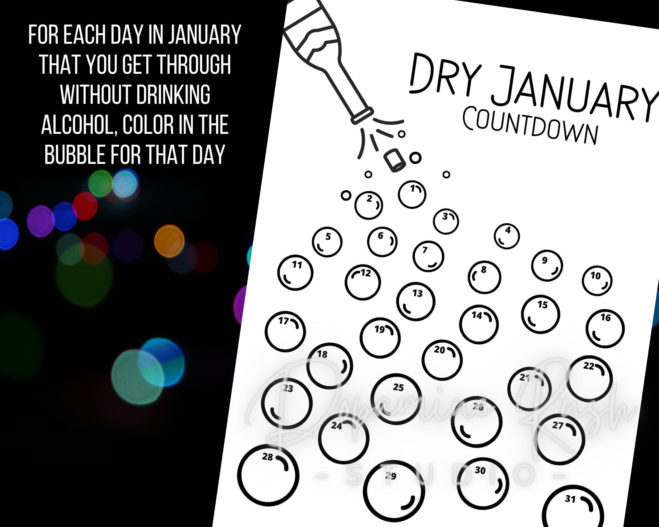 Printable Dry January Countdown Tracker, No Alcohol Challenge, Dry ...