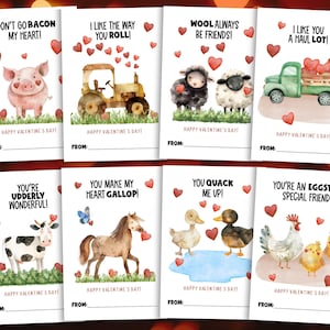 Cartes imprimables de la Saint-Valentin à la ferme, Saint-Valentin avec les animaux de la ferme, Saint-Valentin avec tracteur et camion, Cartes de la Saint-Valentin pour enfants, téléchargement numérique