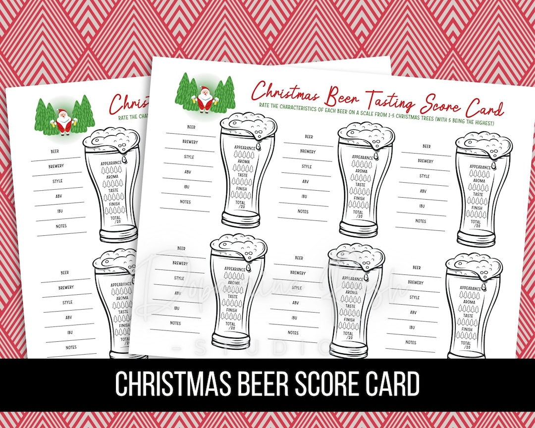 Printable Christmas Beer Tasting Score Card, Beer Score Card for 6