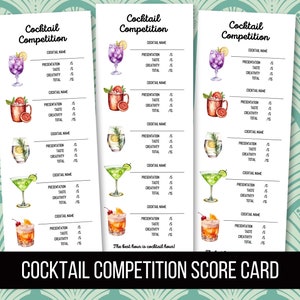 Concorso cocktail stampabile 4,25 x 11" Scheda punteggio per 5+ cocktail, Cocktail Party, Scheda di valutazione della degustazione di cocktail, Download digitale
