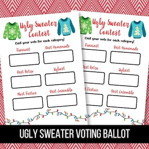 Printable Ugly Sweater Contest 5 x 7&quot; Voting Ballot, Ugly Sweater Competition, Christmas Party Ballot, Christmas Contest, Digital Download