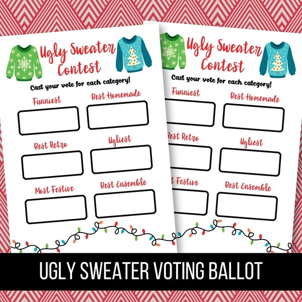 Printable Ugly Sweater Contest 5 x 7" Voting Ballot, Ugly Sweater Competition, Christmas Party Ballot, Christmas Contest, Digital Download