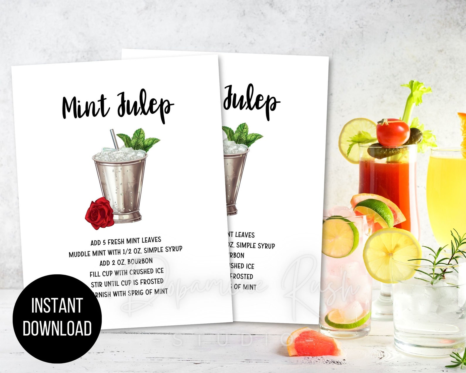 Printable Self-serve Mint Julep Cocktail 8x10” Sign, Cocktail Recipe ...
