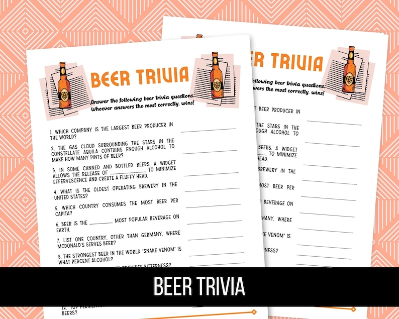Printable Beer Trivia Beer Games Downloadable Beer Games Etsy
