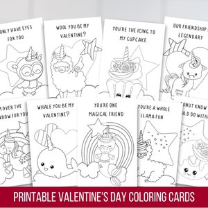 Druckbare Valentinstagskarten, Einhorn-Freunde-Valentinstagskarten, Valentinstag-Färbung für Kinder, digitaler Download