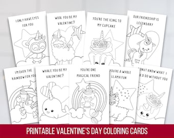 Printable Valentine’s Day Coloring Cards, Unicorn Friends Valentine's Day Cards, Kids' Valentine Coloring Activity, Digital Download