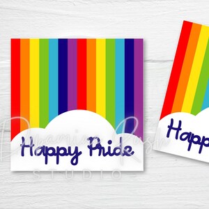 Printable Pride Square 2x2in Cookie Tags, Rainbow Pride Gift Tags, Printable Happy Pride Favor Tags, Rainbow Cloud Tags, Digital Download