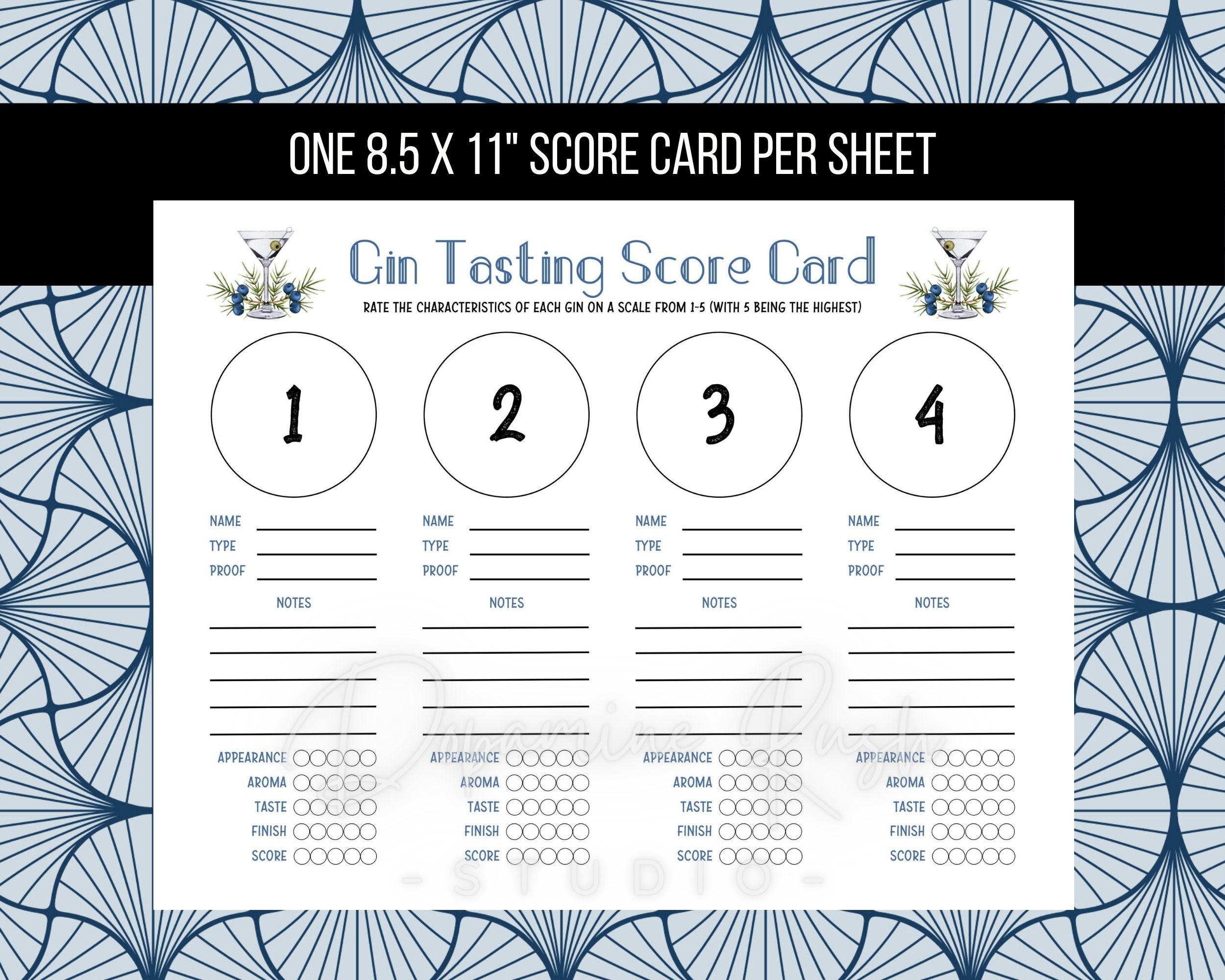 Printable Gin Tasting Score Card, Score Card for 4 Gins, Gin Tasting