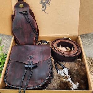 medieval viking belt pouch gift set reanaissance faire leather belt bag cosplay Genuine Leather Set