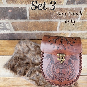 medieval viking belt pouch gift set reanaissance faire leather belt bag cosplay Set 3 brown 1 pcs