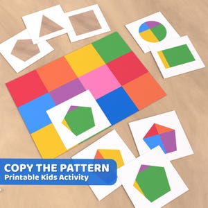 Formes et couleurs Copiez le motif, activité de motif imprimable amusante pour la motricité fine, activités préscolaires et apprentissage à la maison