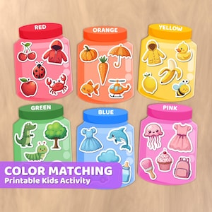 Activité de tri des couleurs, pots de correspondance des couleurs amusants à imprimer pour la motricité fine, les activités préscolaires et l'apprentissage à la maison