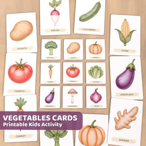 24 cartes flash aquarelles de légumes, jeu de mémoire sur les légumes, activités préscolaires imprimables et apprentissage à la maison
