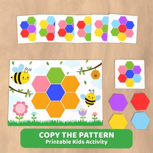 Actividad con patrones de colmena: Juego imprimible para preescolar (Descarga PDF)
