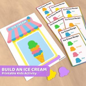 Construisez un jeu de recettes de crème glacée, activité de motifs en couleurs imprimables amusante pour la motricité fine, activités préscolaires et apprentissage à la maison
