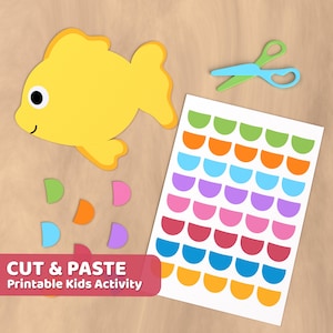 Activité manuelle à imprimer pour couper et coller un poisson, imprimable amusant pour la motricité fine, activités préscolaires et apprentissage à la maison