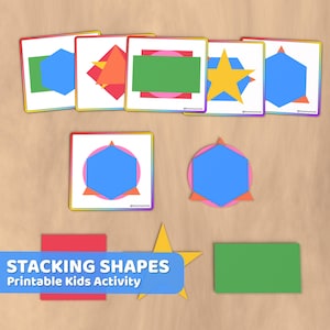 Activité d'empilement de formes, activité de motifs de formes à imprimer amusante pour la motricité fine, activités préscolaires et apprentissage à la maison