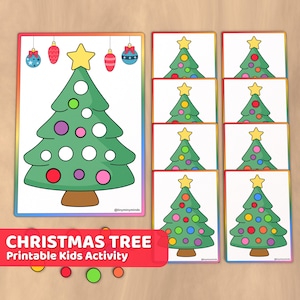 Jogo de colocação de bolas coloridas de árvore de Natal, atividade de padrão para impressão divertida para habilidades motoras finas, atividades pré-escolares, aprendizagem em casa