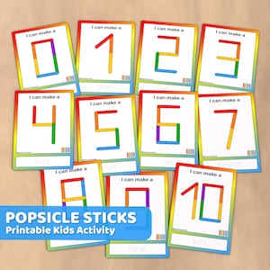 Cartes d'activités numériques avec bâtons de popsicle, imprimables amusantes pour la motricité fine, activités préscolaires et apprentissage à la maison