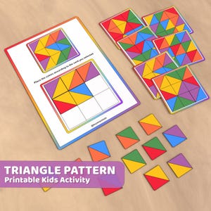 Activité de motifs triangulaires en couleurs, imprimable amusant pour la motricité fine, activités préscolaires et apprentissage à la maison