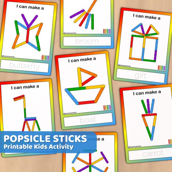 Popsicle Sticks Activity Cards: Fine Motor Skills, Preschool Learning (Digital Download)