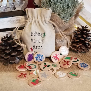 PERSONALIZED  Christmas Holiday Wooden Matching Memory Game - Busy Bag - Travel Toy - Kids Gift/Activity - Stocking Stuffer