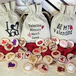 PERSONALIZED  Valentine's Day Wooden Memory Game - Matching Game - Busy Bag - Travel Toy - Kids Gift/Activity