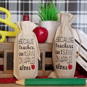 THANK A TEACHER - Personalized - Teacher Gift Bag - Teacher Thank you Gift - Friend - Thank You Gift Bag - Linen Wine Bag -Beverage Bag image 2