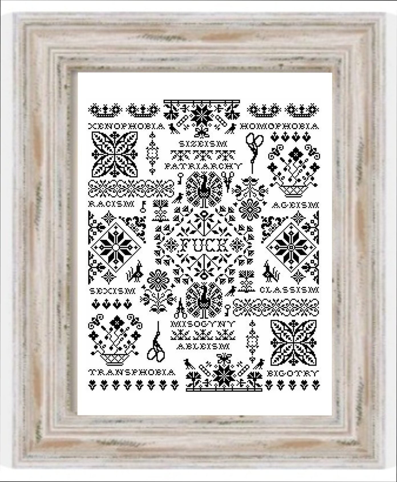 No More Version 2- Modern Cross Stitch, Subversive, Social Justice, Sampler, Modern Sampler