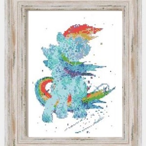 Watercolor Rainbow Pony- Modern Cross Stitch, Magic, Little Pony, Childhood, Animals, Horses