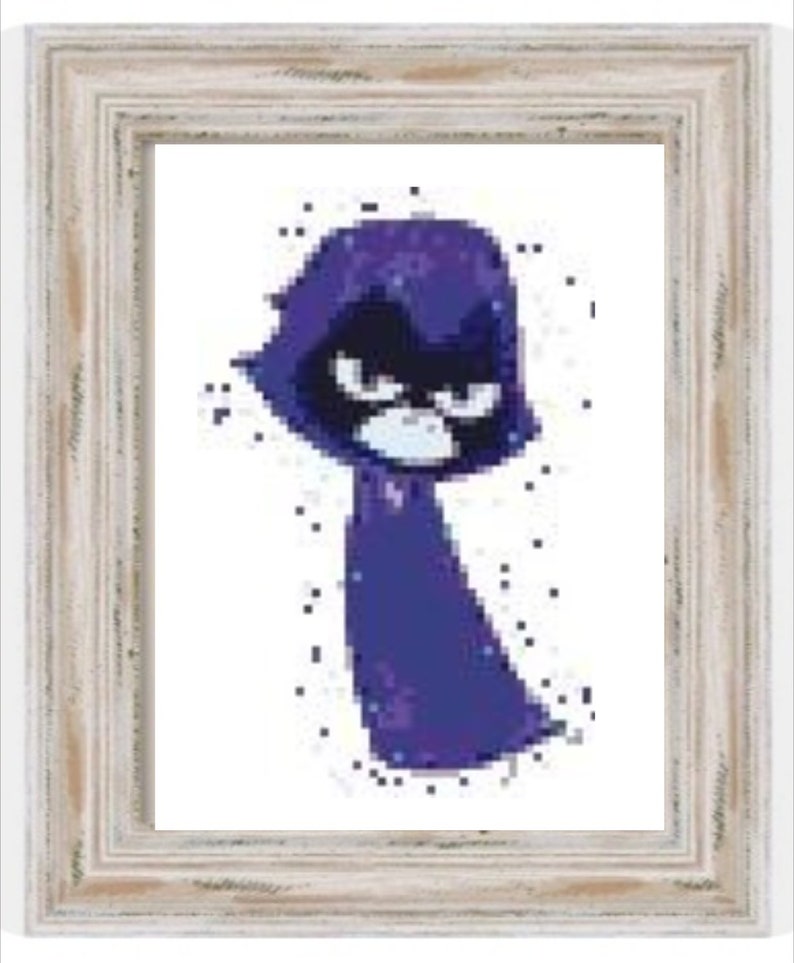 May include: A purple and black cartoon character with a grumpy expression. The character is wearing a purple hooded cloak with a star pattern. The character is set against a white background.