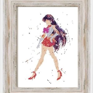 Aquarell Mars Mond - Moderner Kreuzstich, Anime, Fandom, Retro, Girl Power, Cartoon