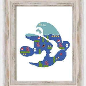 Underwater Mario- Modern Cross Stitch, Games, Video, Cartoon, Characters, Full Cross, Retro