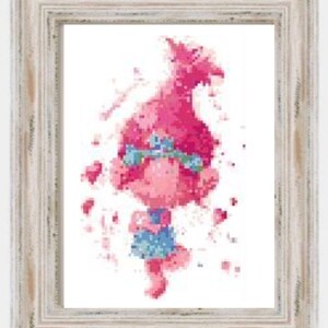 Watercolor Poppy- Modern Cross Stitch, Cartoon, Movies, Trolls, Musical