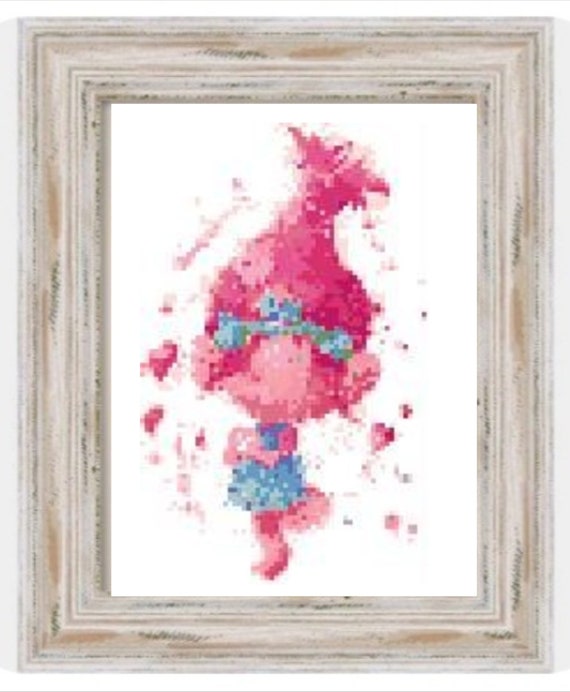 Watercolor Poppy- Modern Cross Stitch, Cartoon, Movies, Trolls, Musical