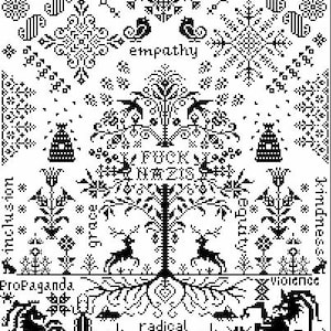 Que se jodan los nazis - Punto de cruz moderno, subversivo, justicia social, muestrario, muestrario moderno