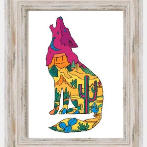 Mesa Coyote- Modern Cross Stitch, South West, Nature, Animals, Wild, Full Cross