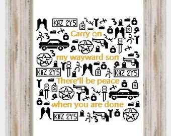 Supernatural Sampler- Modern Cross Stitch, Fandom, Cult Following, Sampler, Winchester, Brothers, TV Series