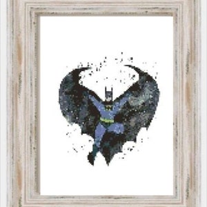 Watercolor BatGuy - PDF Digital Download, Modern Cross Stitch, Instant Download, Beginners Cross Stitch, Easy Cross Stitch