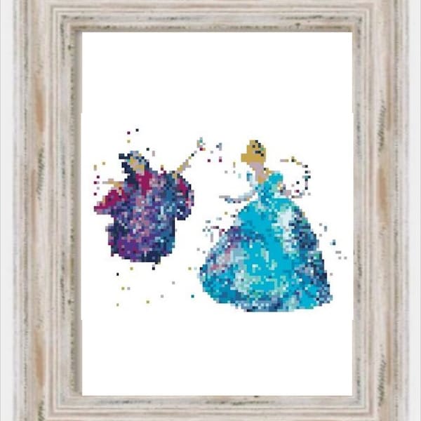 Watercolor Fair God Mother- Modern Cross Stitch, Fairy Tale, Princess, Cartoon, Movies