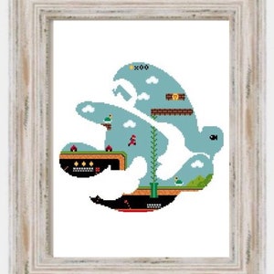 Land Mario- Modern Cross Stitch, Games, Video, Cartoon, Characters, Full Cross, Retro