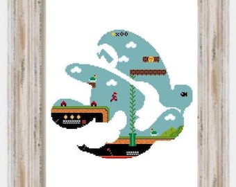 Land Mario- Modern Cross Stitch, Games, Video, Cartoon, Characters, Full Cross, Retro