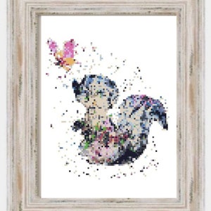 Watercolor Flower- Modern Cross Stitch, Movies, Cartoon, Classic, Skunk