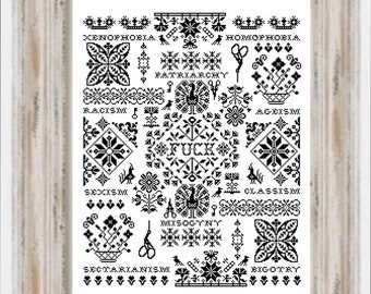 No More- Modern Cross Stitch, Sampler, Adult, Subversive, Classic Modern Twist, No Bullying