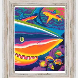 LF Fan Art Shark-moderne kruissteek, retro, old school, groot patroon, 24ct, Xstitch, fandom, haai