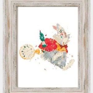 Watercolor Rabbit- Modern Cross Stitch, Cartoon, Movie, Late, Bunny, Anxiety