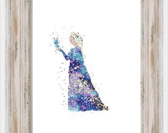 Aquarela Elsa- Princesa, Ponto Cruz Moderno, Filmes, Desenho Animado, Quarto de Meninas